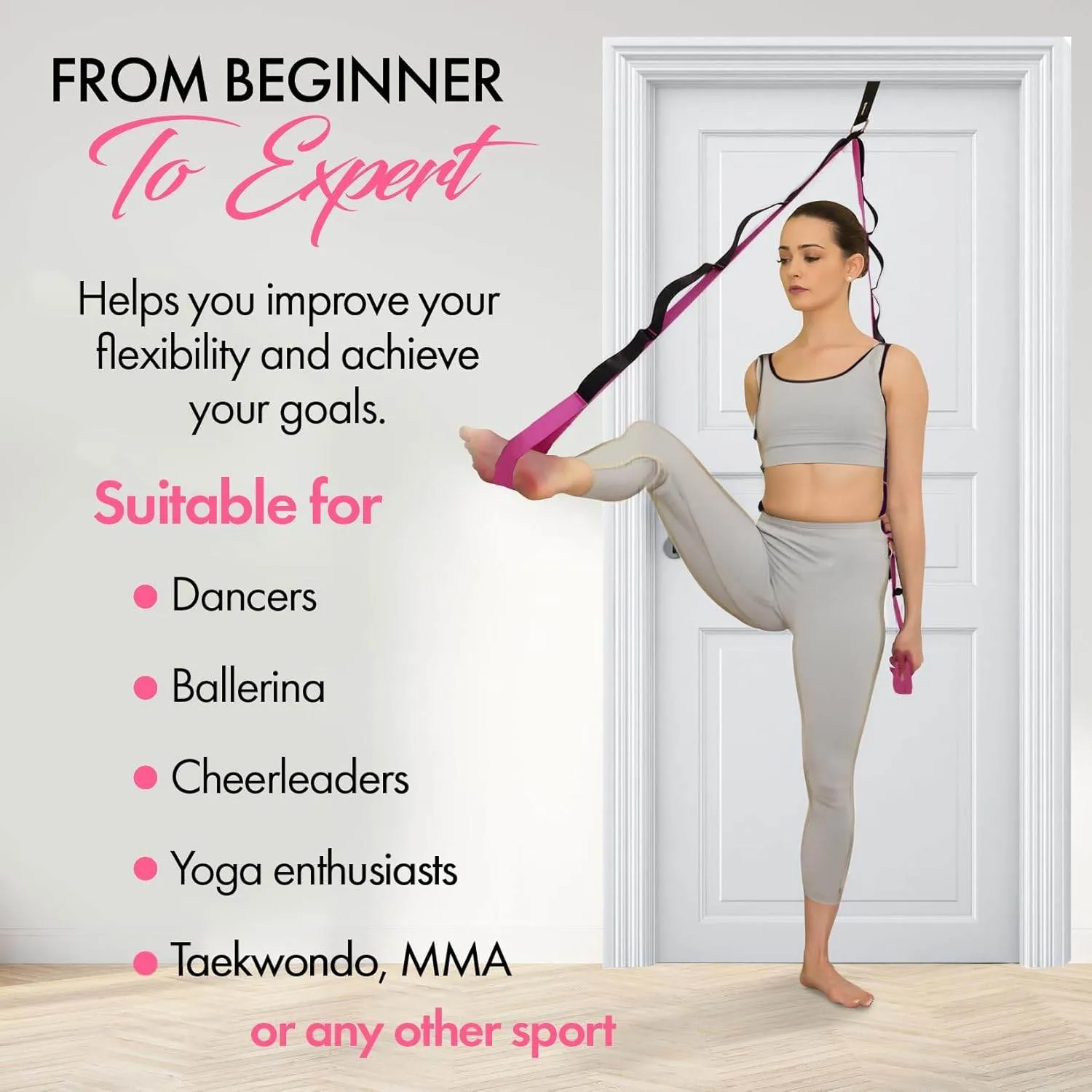 10-Loop Yoga Strap with Door Anchor – Stretch Strap for Flexibility, Deep Stretching, and Improved Balance – Perfect Yoga Accessory for All Fitness Levels