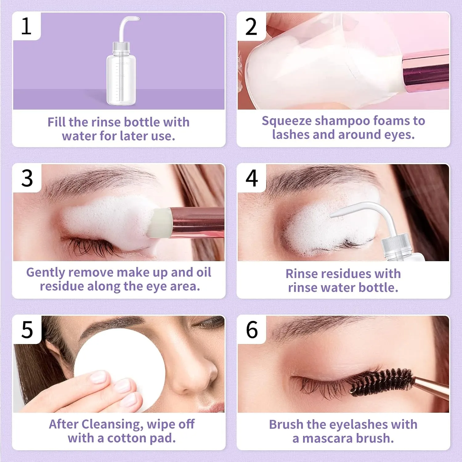 100Ml Eyelash Extension Cleanser/Shampoo with AMINO ACID, Oil Free Foam Bath Lash Cleaning Kit with Brush,Home Salon Use