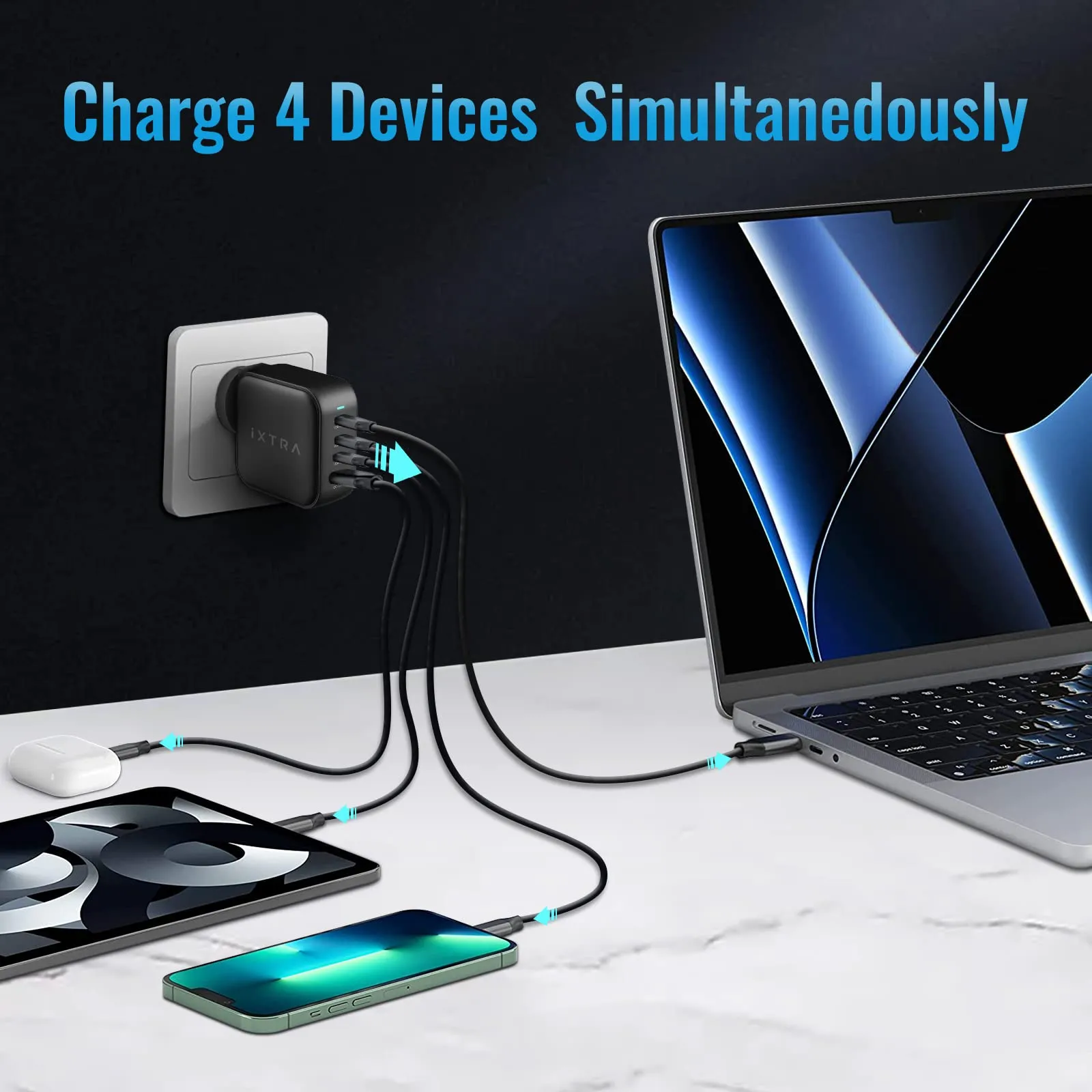 100W 4-In-1 Charger Adapter for iPhone MacBook Pro Air