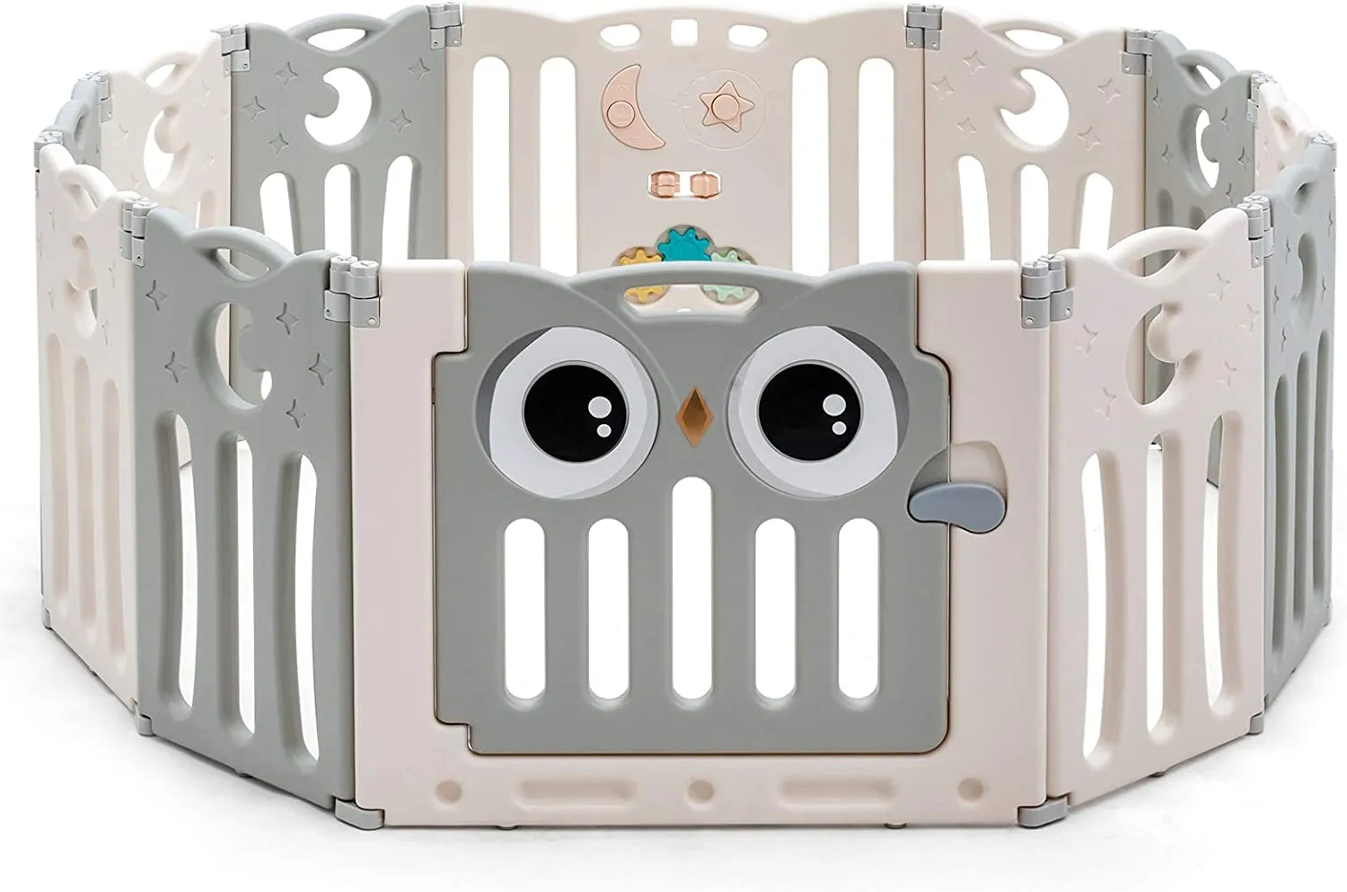12 Panel Montessori Folding Baby Playpen and Ball Pool with Activity Panel | Grey & White
