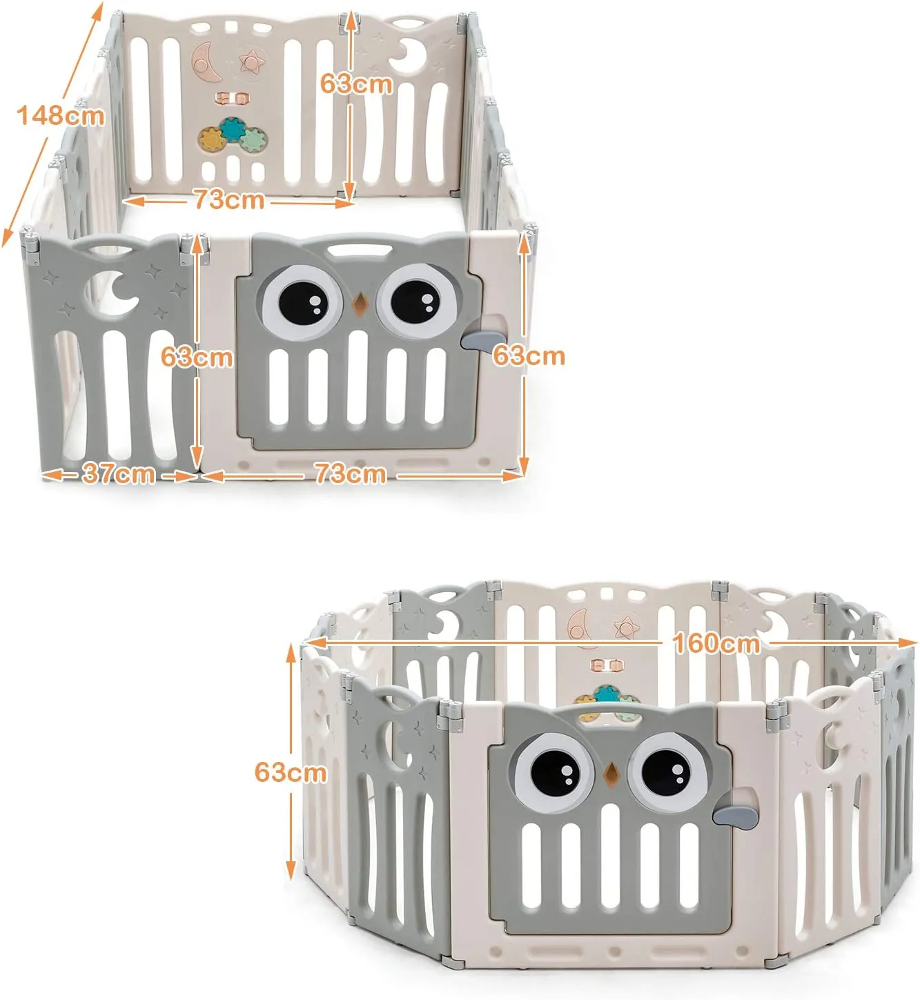 12 Panel Montessori Folding Baby Playpen and Ball Pool with Activity Panel | Grey & White