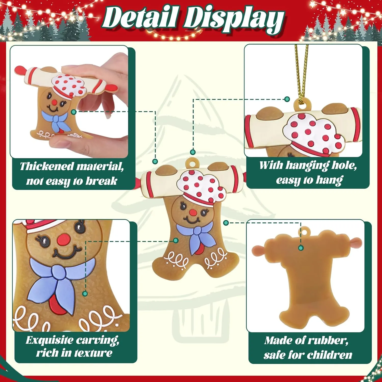12pcs Gingerbread House Ornaments Christmas Tree Decoration, Gingerbread House H