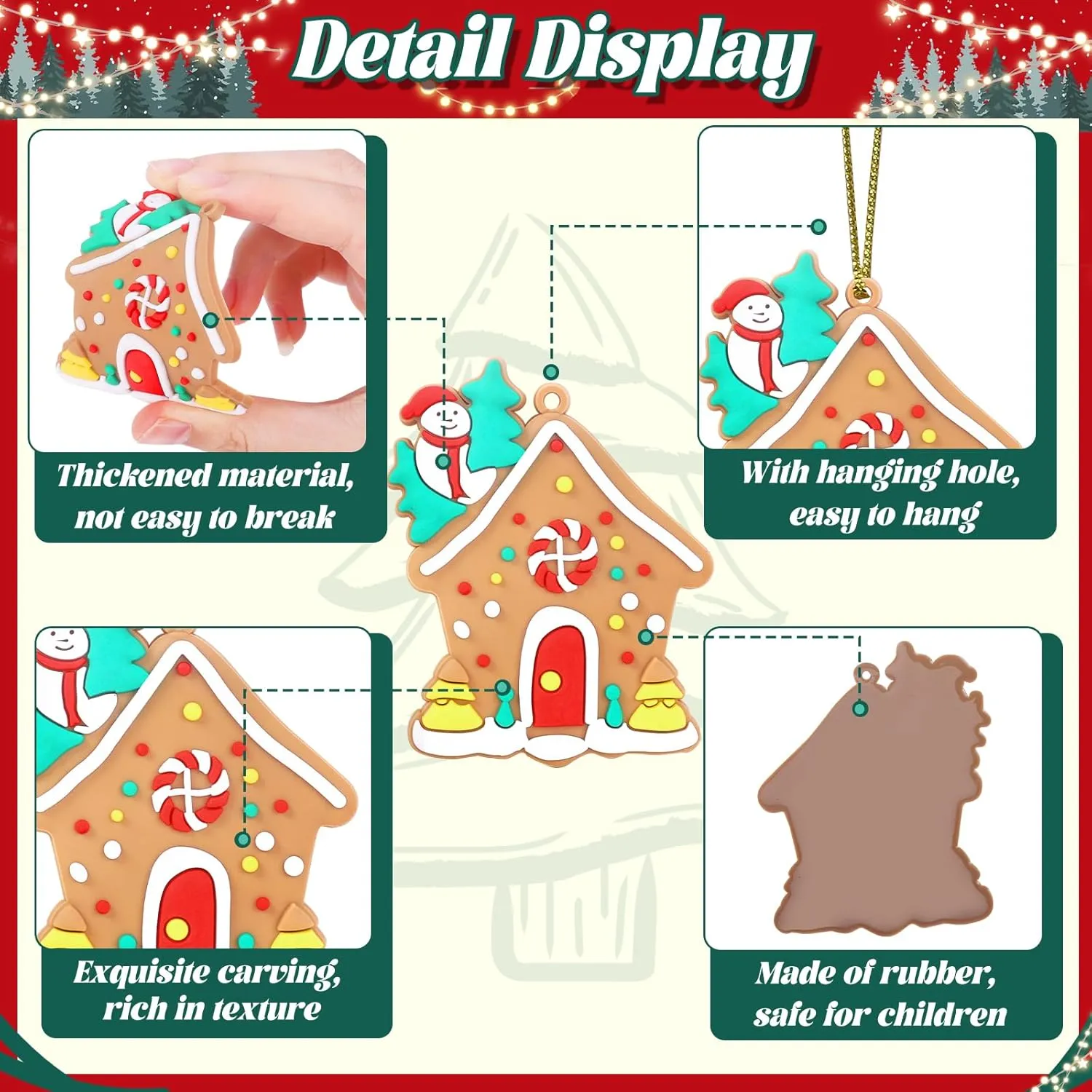 12pcs Gingerbread House Ornaments Christmas Tree Decoration, Gingerbread House H