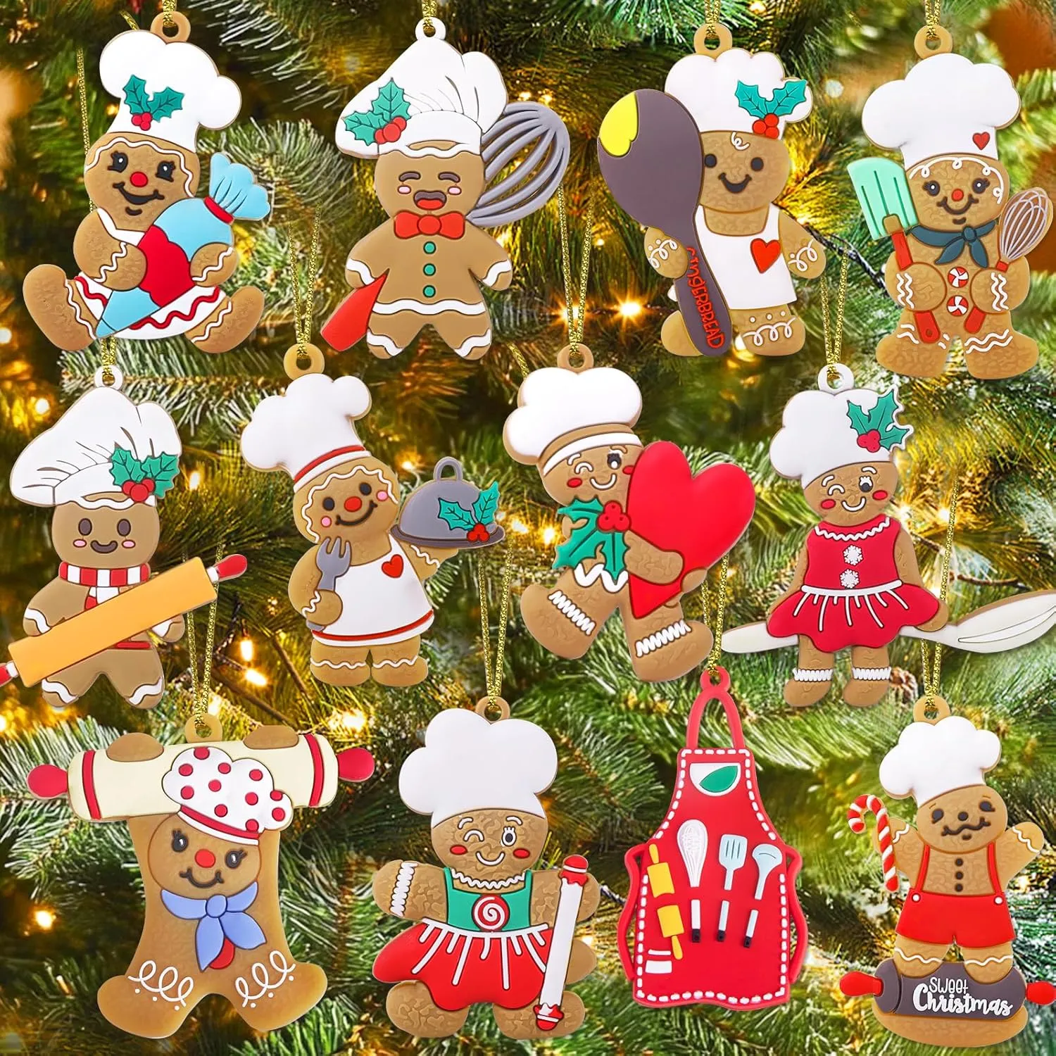 12pcs Gingerbread House Ornaments Christmas Tree Decoration, Gingerbread House H