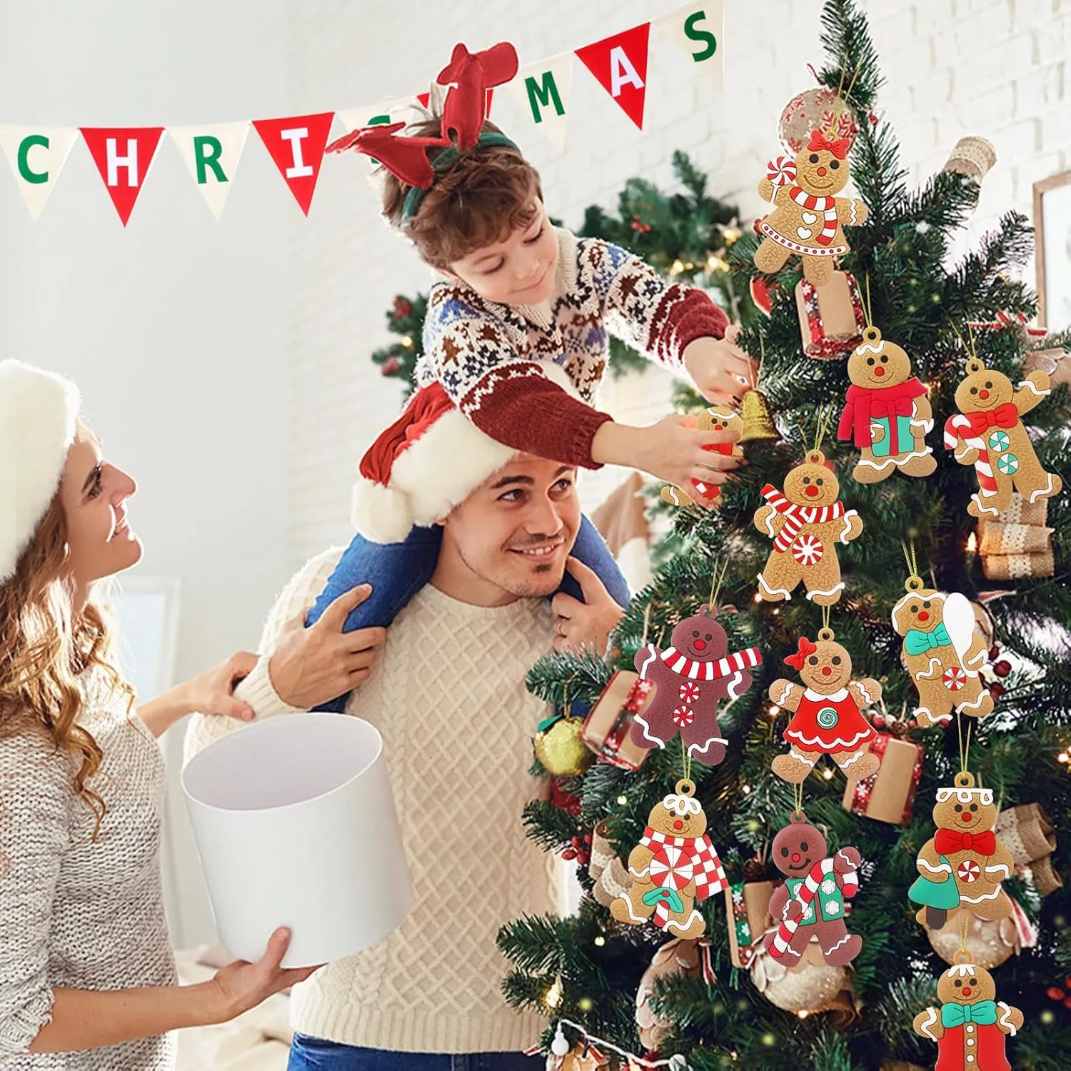 12pcs Gingerbread House Ornaments Christmas Tree Decoration, Gingerbread House H