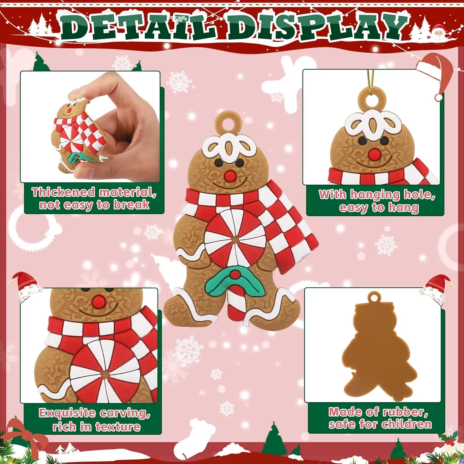 12pcs Gingerbread House Ornaments Christmas Tree Decoration, Gingerbread House H