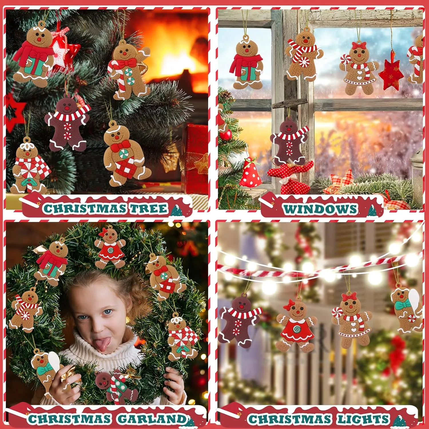 12pcs Gingerbread House Ornaments Christmas Tree Decoration, Gingerbread House H