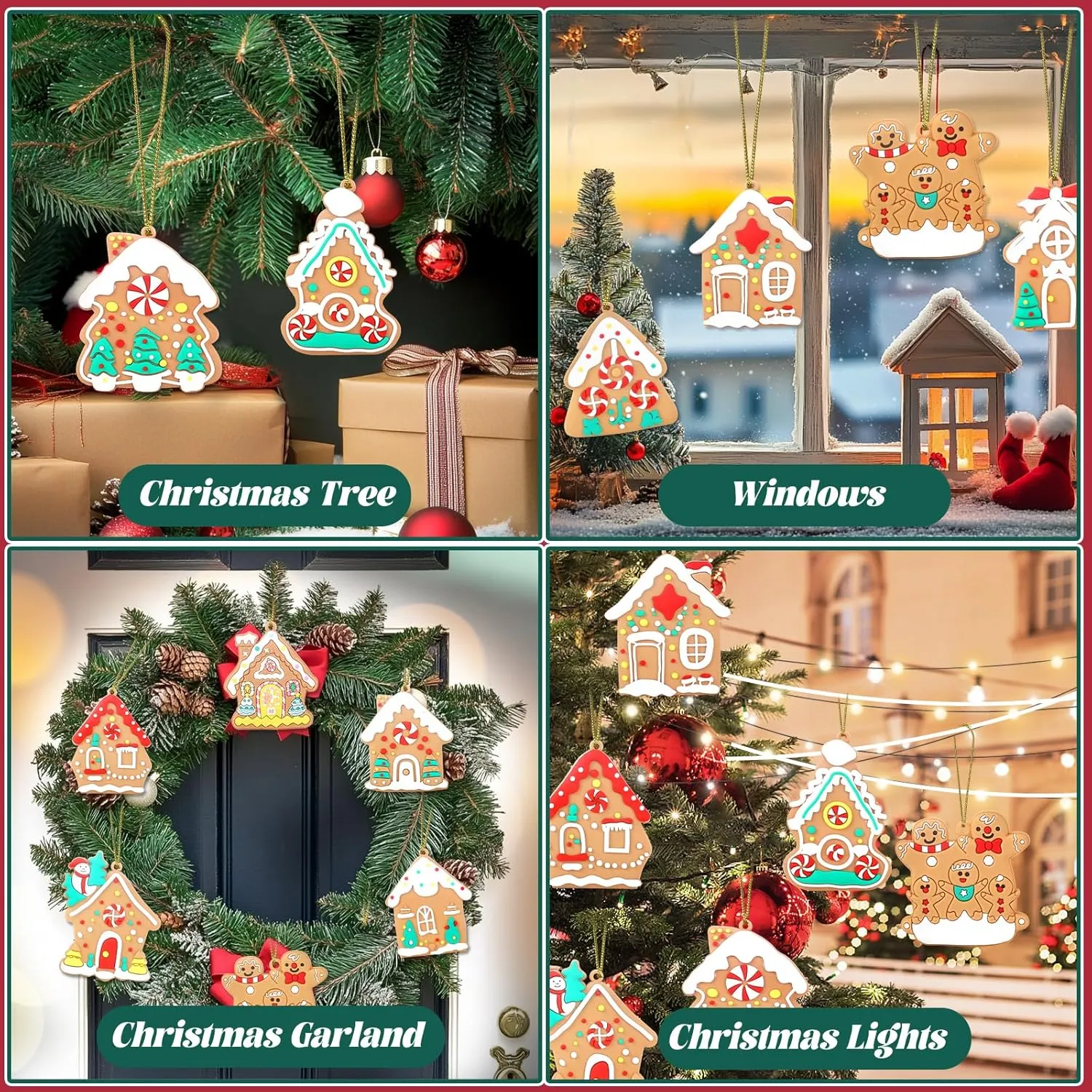 12pcs Gingerbread House Ornaments Christmas Tree Decoration, Gingerbread House H