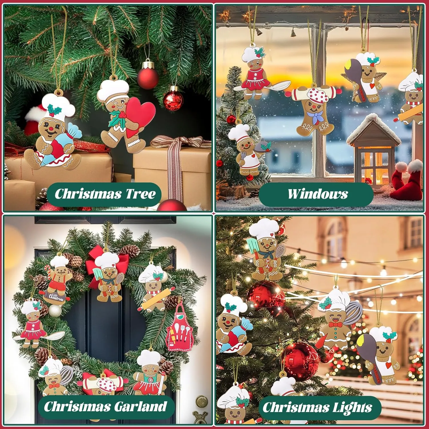 12pcs Gingerbread House Ornaments Christmas Tree Decoration, Gingerbread House H