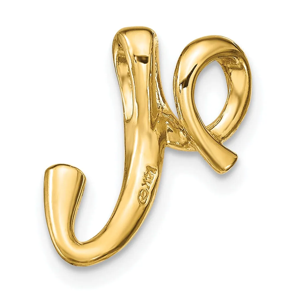 14k Yellow Gold Script Design Large Letter R Initial Slide Pendant