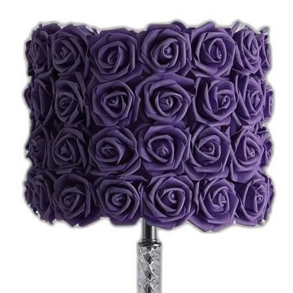 18” Lavender Roses Acrylic And Metal Table Lamp