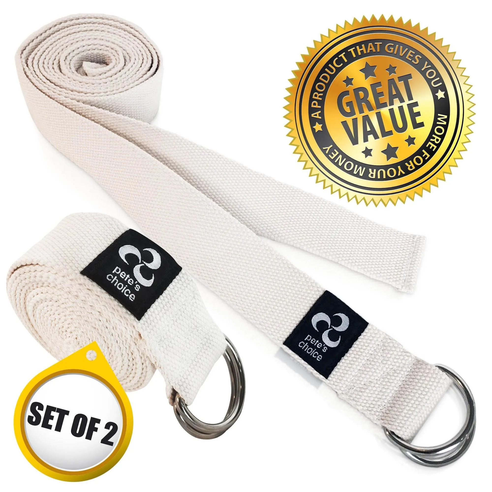 2 PACK Yoga Exercise Adjustable Straps 8Ft | BONUS eBook | with Durable D-Ring For Pilates & Gym Workouts | Hold Poses, Stretch, Improve Flexibility & Maintain Balance