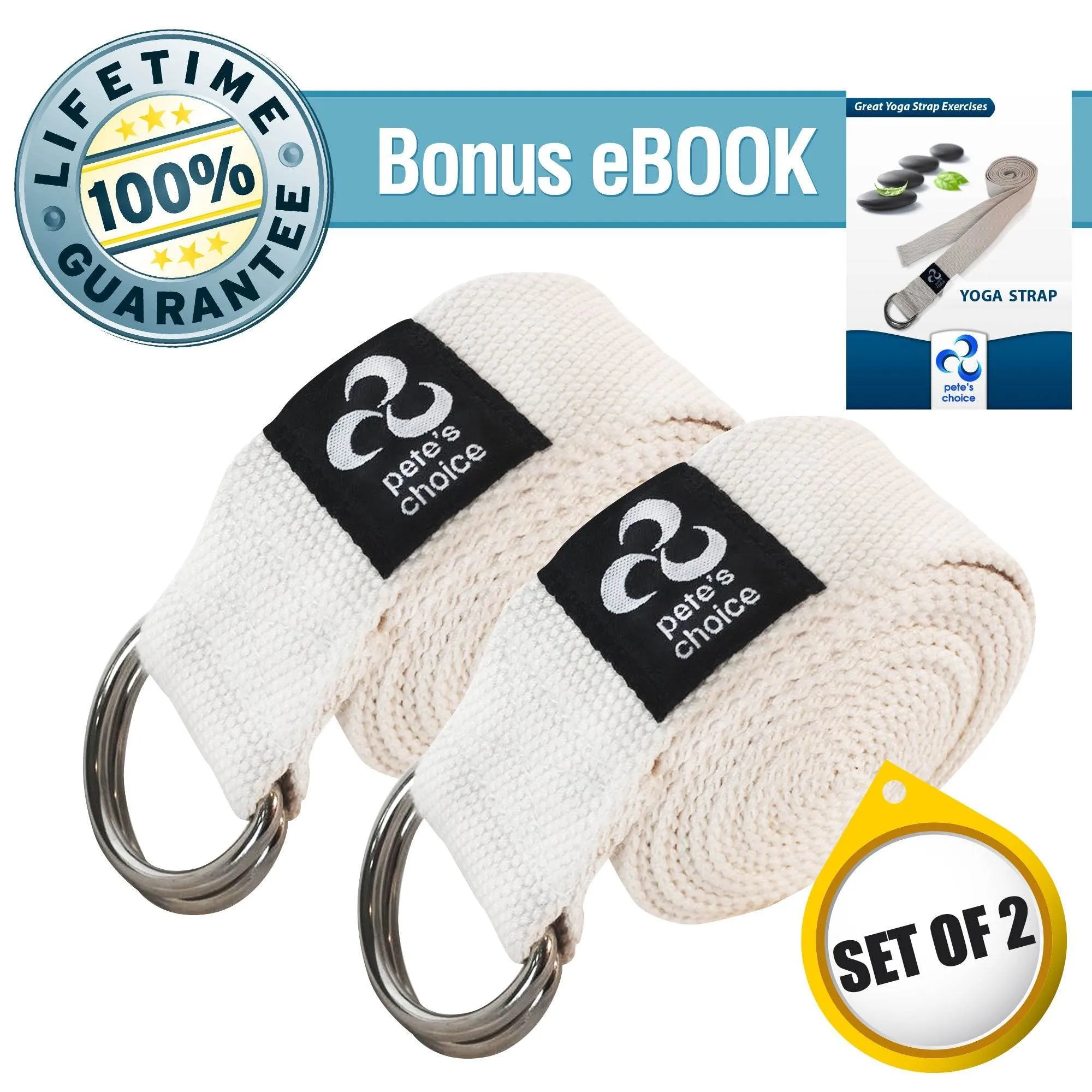 2 PACK Yoga Exercise Adjustable Straps 8Ft | BONUS eBook | with Durable D-Ring For Pilates & Gym Workouts | Hold Poses, Stretch, Improve Flexibility & Maintain Balance