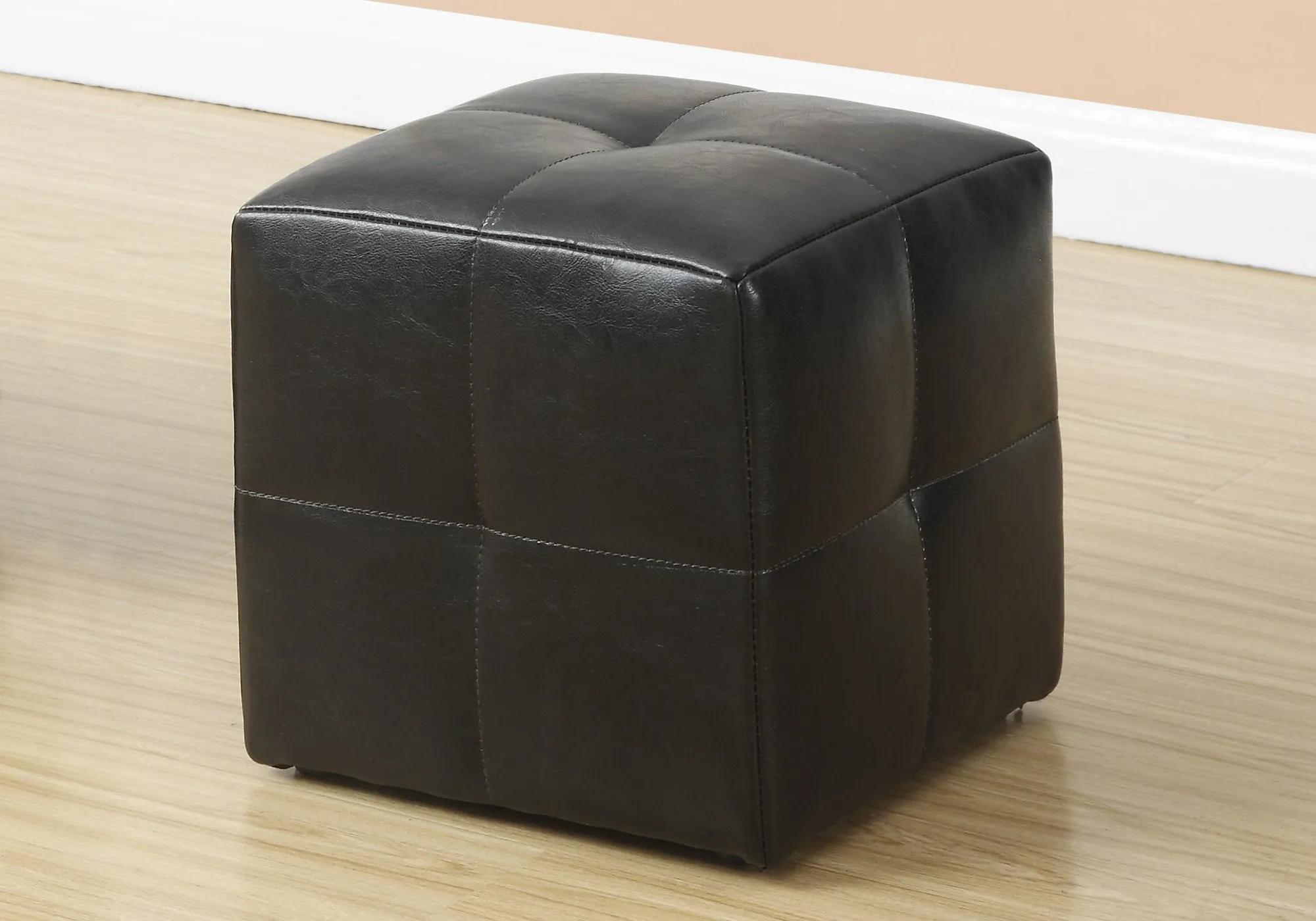24" x 24" x 24" Dark Brown Leather Look Ottoman 2pcs Set