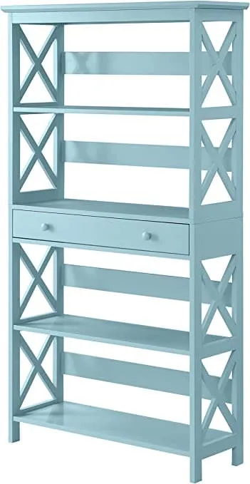 5 Tier Bookcase with Drawer in Sea Foam