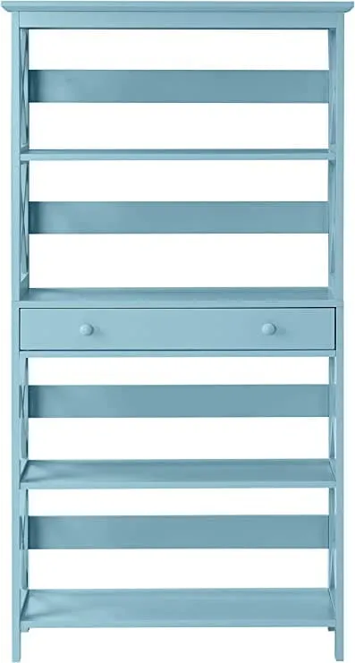 5 Tier Bookcase with Drawer in Sea Foam