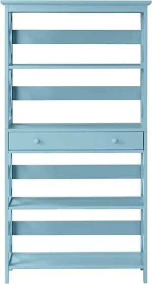5 Tier Bookcase with Drawer in Sea Foam