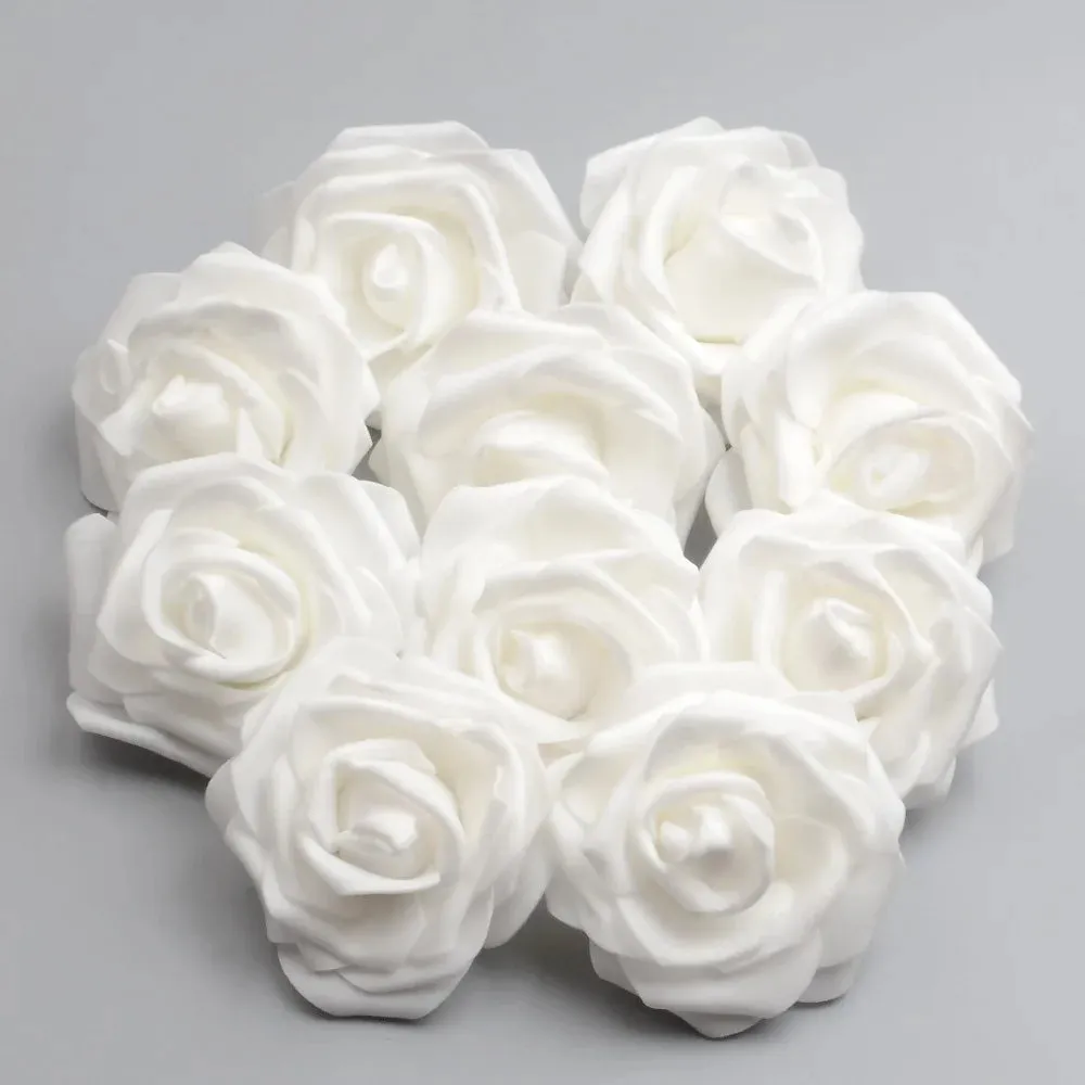 50pcs 6cm Artificial PE Foam White Roses for DIY Decoration