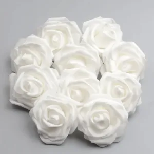 50pcs 6cm Artificial PE Foam White Roses for DIY Decoration
