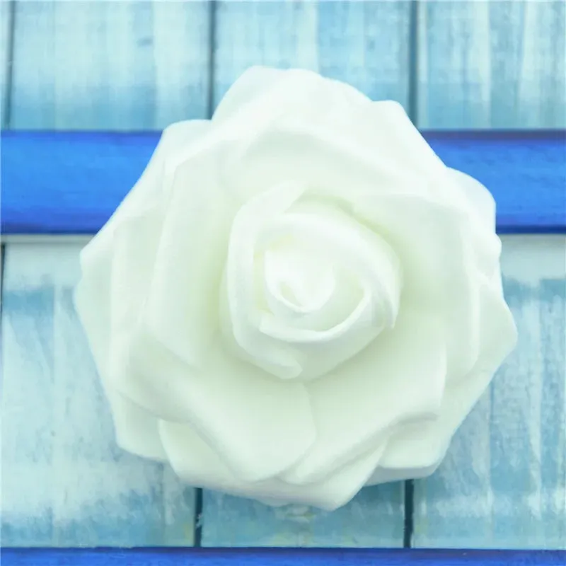 50pcs 6cm Artificial PE Foam White Roses for DIY Decoration