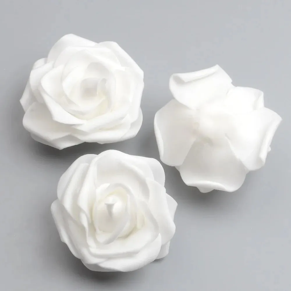 50pcs 6cm Artificial PE Foam White Roses for DIY Decoration