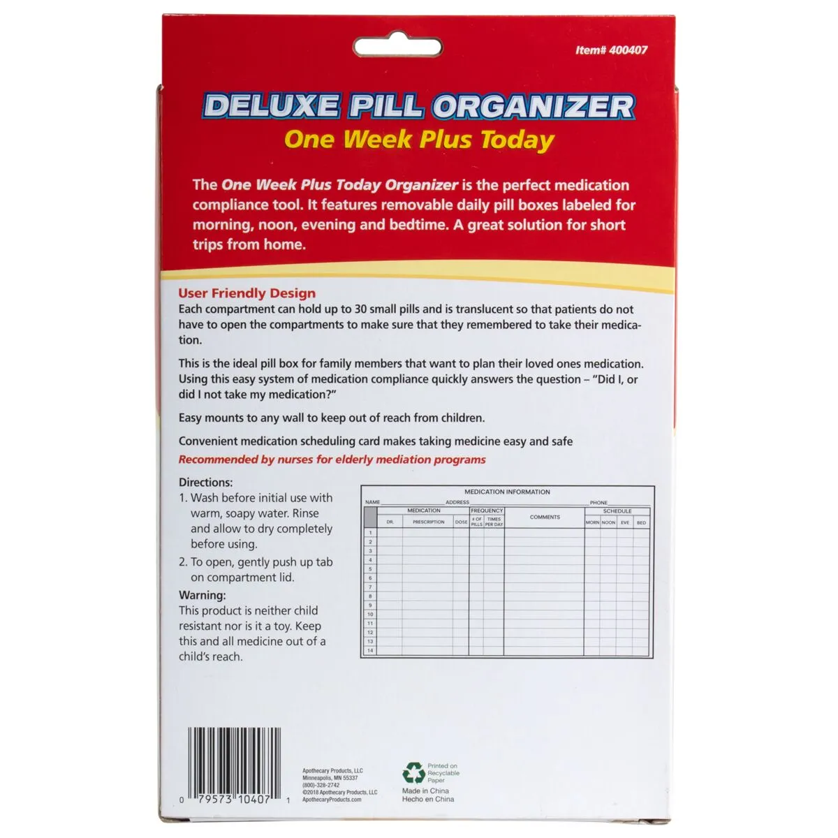 Acu-Life® Deluxe Weekly 4x/Day Pill Organizer