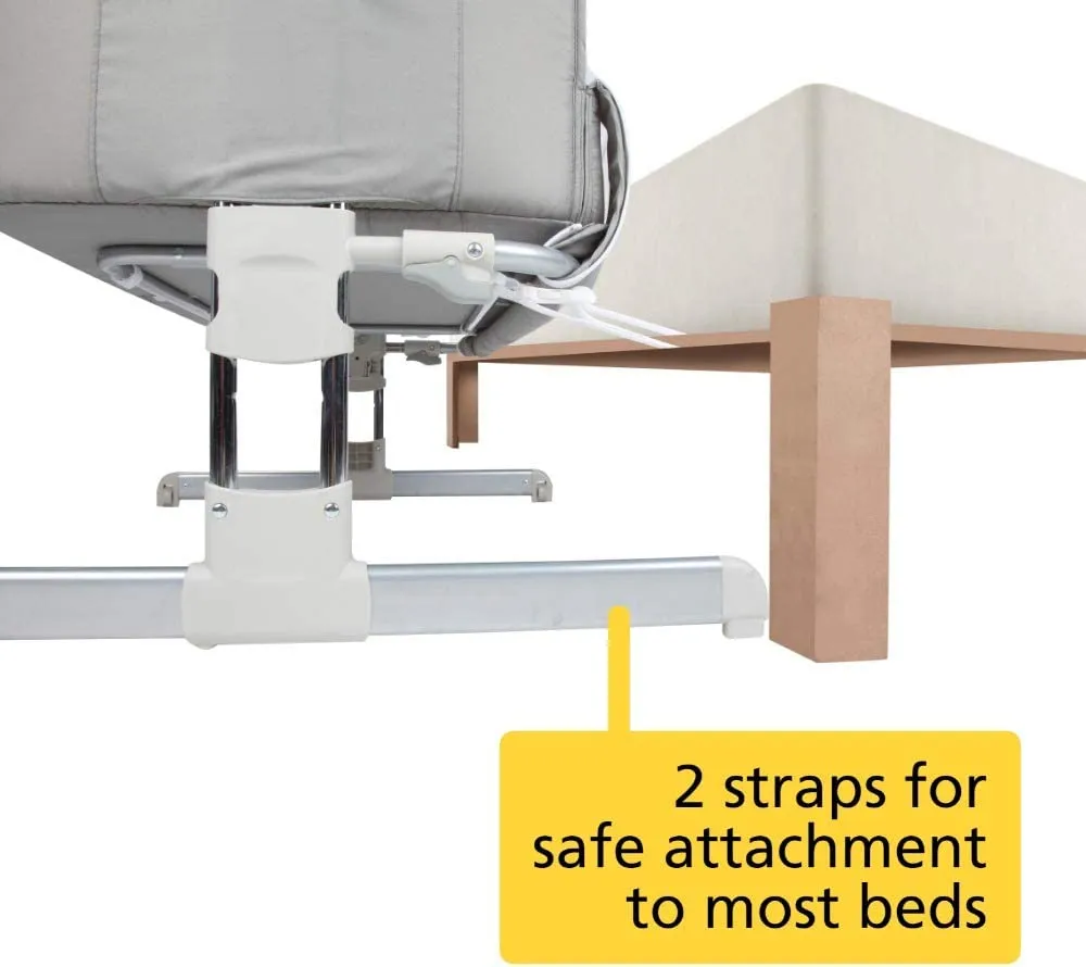 Adjustable Height | Easy Folding Next-to-Me Baby Crib with Mattress | Soft Grey