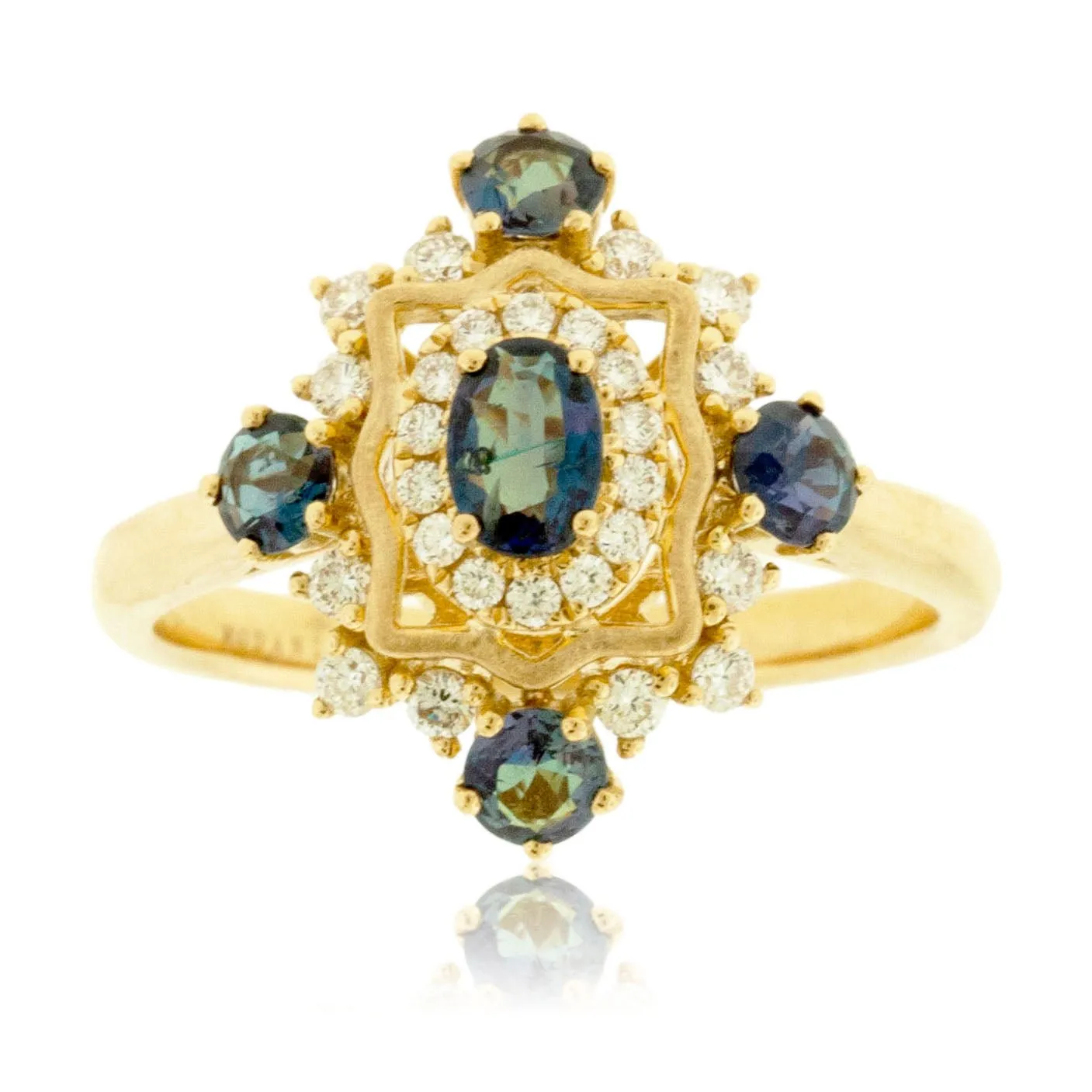 Alexandrite & Diamond Burst Halo Style Ring