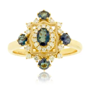 Alexandrite & Diamond Burst Halo Style Ring