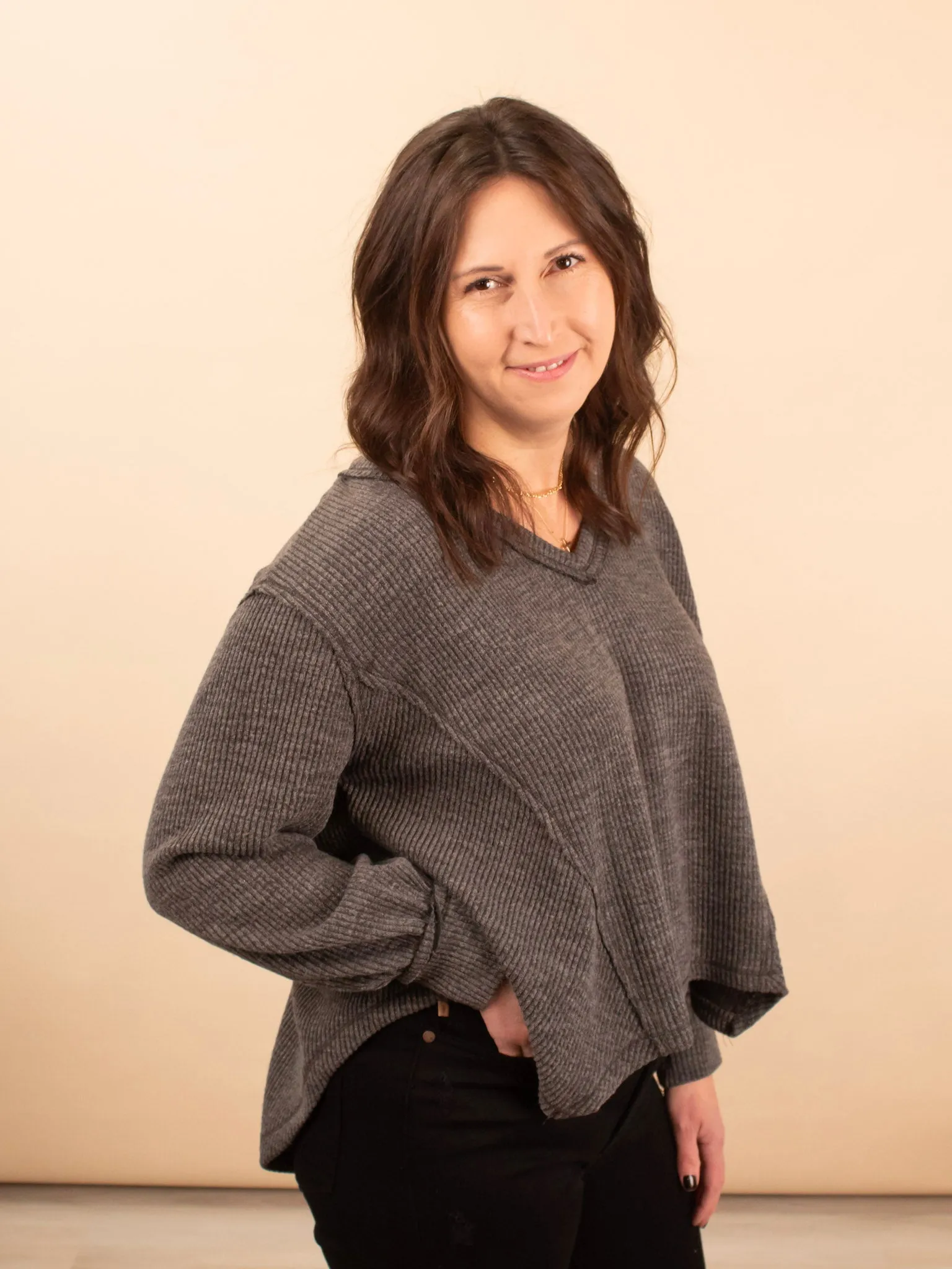 Always in Motion Top in Charcoal