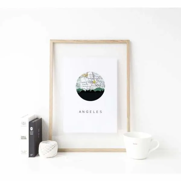 Angeles City, Philippines city skyline with vintage Angeles City map