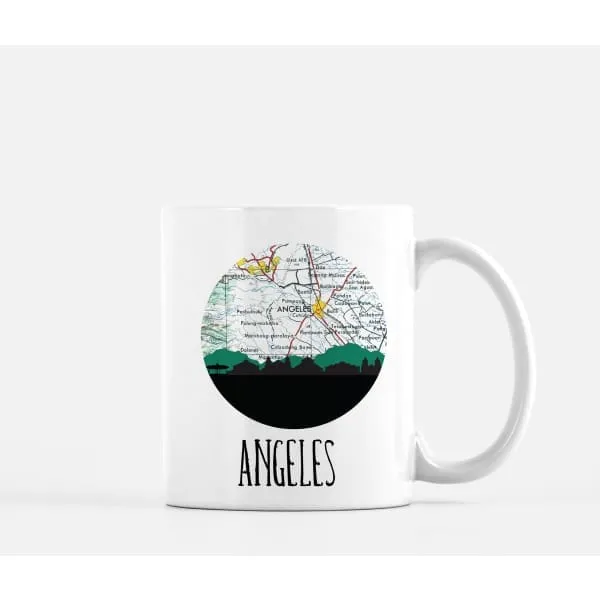 Angeles City, Philippines city skyline with vintage Angeles City map