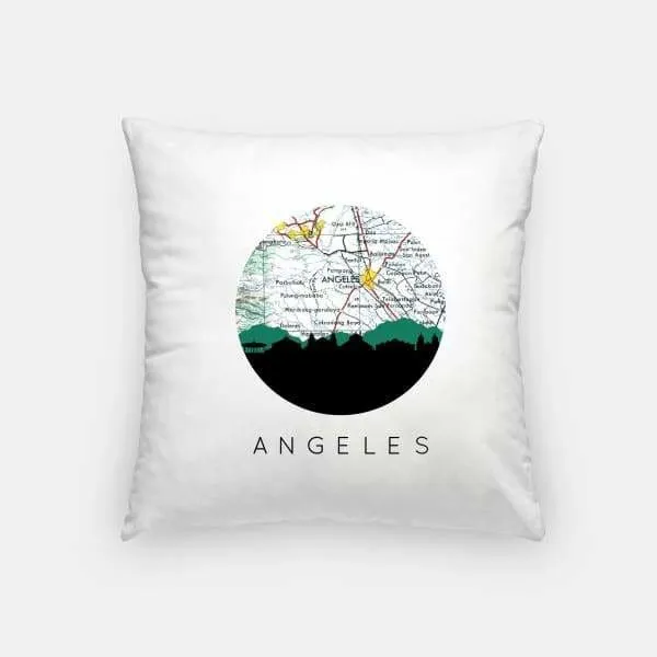 Angeles City, Philippines city skyline with vintage Angeles City map