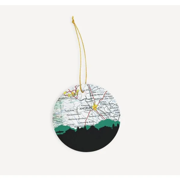 Angeles City, Philippines city skyline with vintage Angeles City map