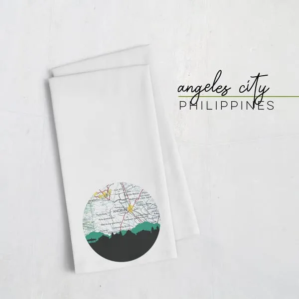 Angeles City, Philippines city skyline with vintage Angeles City map