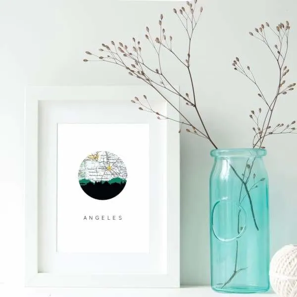 Angeles City, Philippines city skyline with vintage Angeles City map