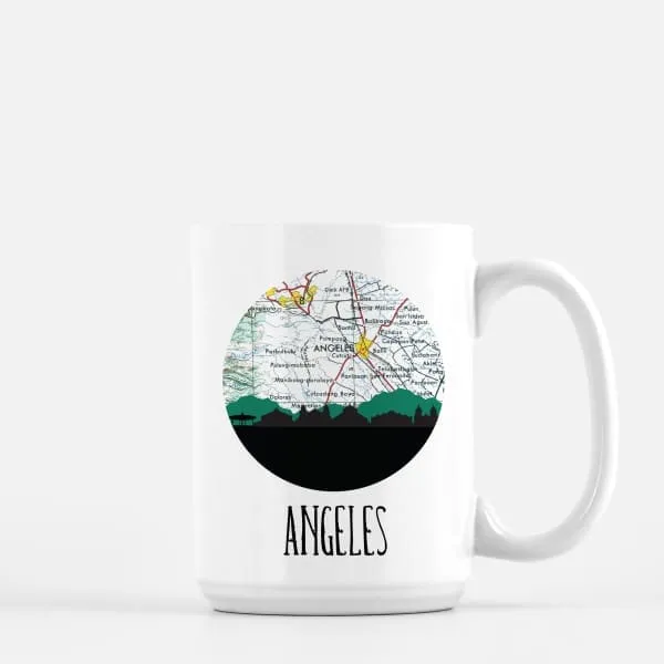 Angeles City, Philippines city skyline with vintage Angeles City map