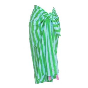 Anni Sarong with Tassels in Aqua Cabana Stripe