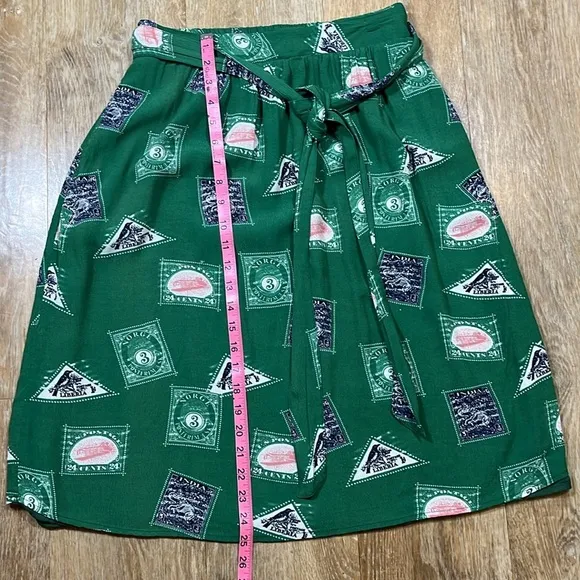 Anthro Porridge Midi Skirt Green Lined Pockets Side Tie Size Medium M Elastic