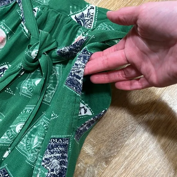 Anthro Porridge Midi Skirt Green Lined Pockets Side Tie Size Medium M Elastic