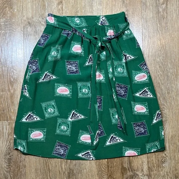 Anthro Porridge Midi Skirt Green Lined Pockets Side Tie Size Medium M Elastic