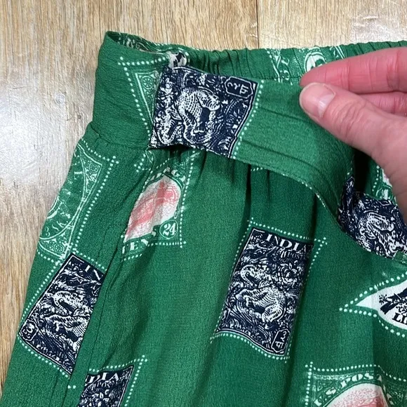 Anthro Porridge Midi Skirt Green Lined Pockets Side Tie Size Medium M Elastic