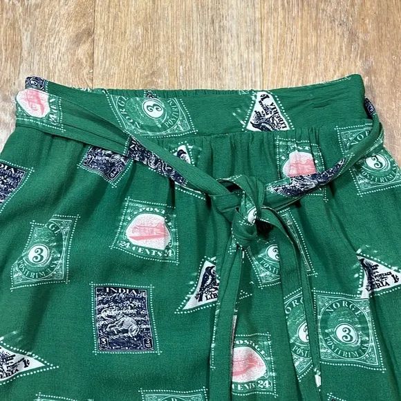 Anthro Porridge Midi Skirt Green Lined Pockets Side Tie Size Medium M Elastic