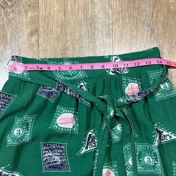 Anthro Porridge Midi Skirt Green Lined Pockets Side Tie Size Medium M Elastic