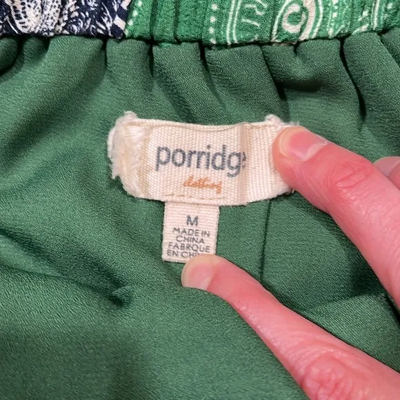 Anthro Porridge Midi Skirt Green Lined Pockets Side Tie Size Medium M Elastic