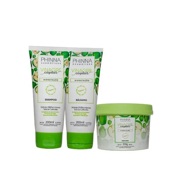 Apple Vinegar Sealant Amino Acids Coconut Hair Strengthening pH Control Kit 3 Itens - Phinna