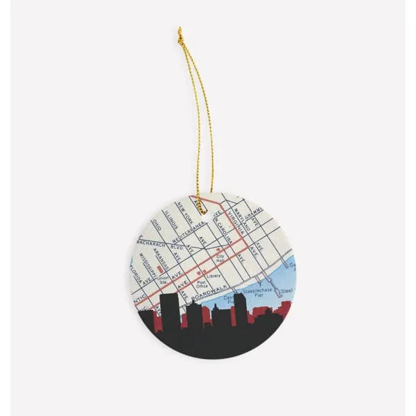 Atlantic City, New Jersey city skyline with vintage Atlantic City map