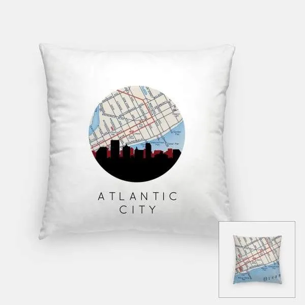Atlantic City, New Jersey city skyline with vintage Atlantic City map