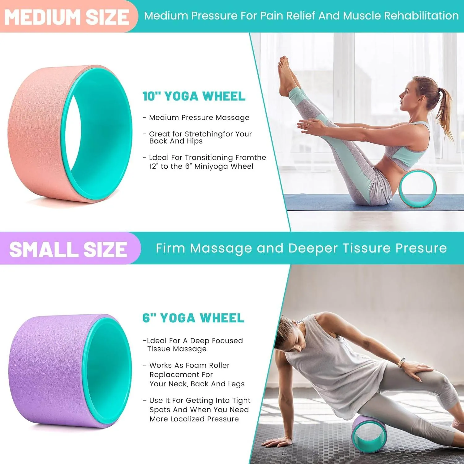 Back Roller Set, Back Roller Foam for Back Pain, Back Wheel for Deep Tissue Massage, Yoga Wheel for Back Pain & Stretching, Back Cracker