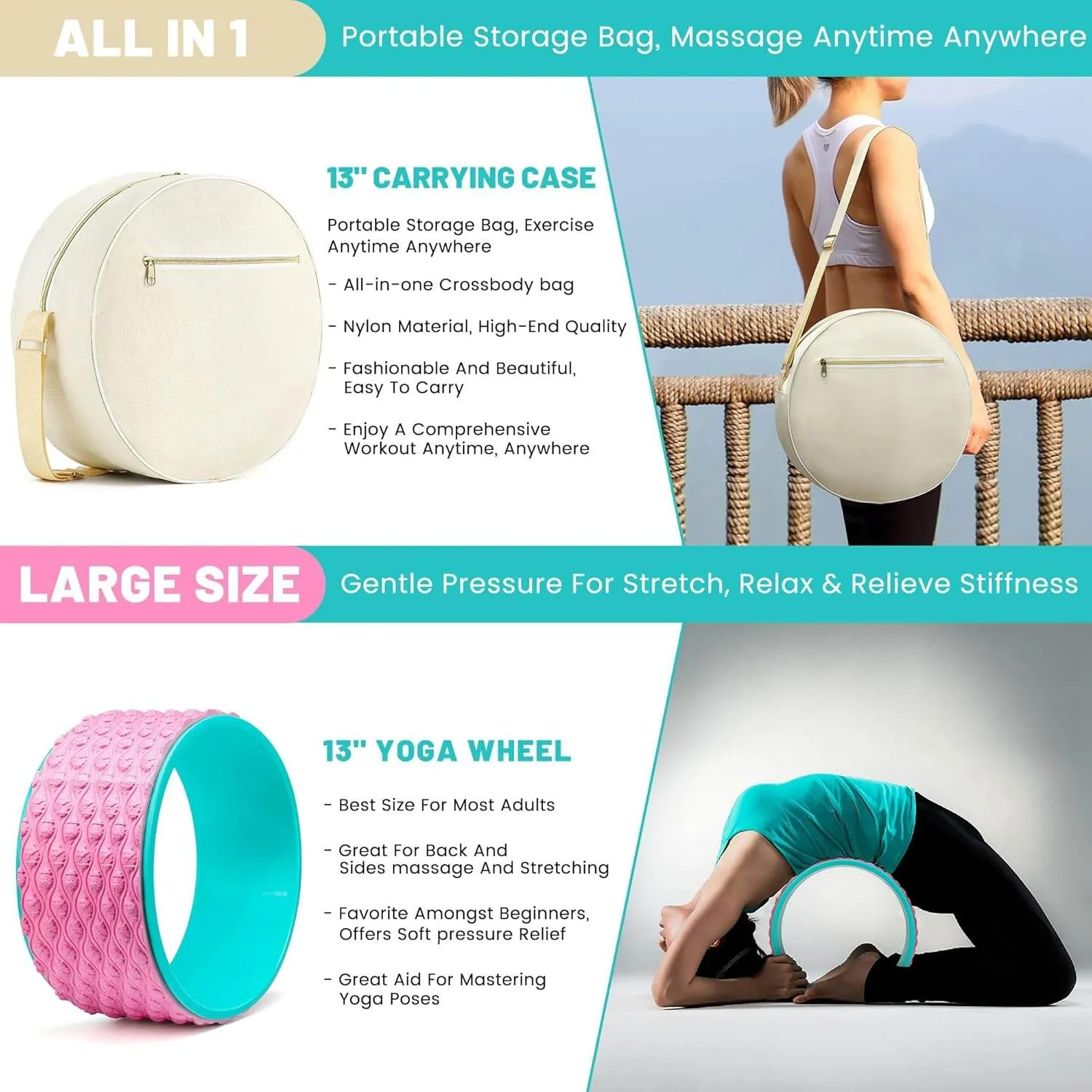 Back Roller Set, Back Roller Foam for Back Pain, Back Wheel for Deep Tissue Massage, Yoga Wheel for Back Pain & Stretching, Back Cracker